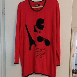 Karl Lagerfeld Hot Pink Sweater with Black Parisian Design
